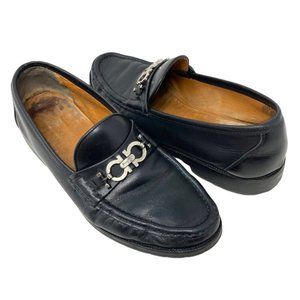 Salvatore Ferragamo Gancini Black Leather Horse Bit Moc Toe Loafer - Size 8